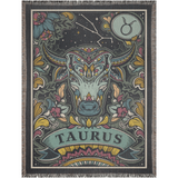 Decorative blanket with Taurus zodiac design on a dark background
