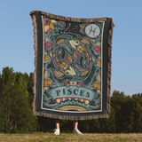 Pisces Zodiac Woven Blanket – Celestial Fringe Throw