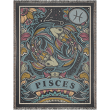 Decorative blanket with Pisces zodiac design featuring fish and floral elements.